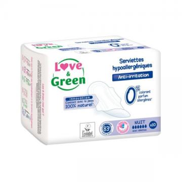 LOVE & GREEN - Serviettes Hypoallerg&eacute;niques Anti-irritations 10 serviettes