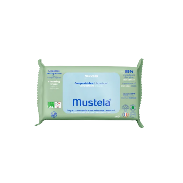 MUSTELA - Lingettes nettoyantes parfum&eacute;es compostables 60 unit&eacute;s