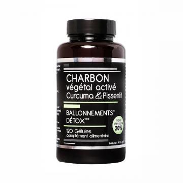 NUTRIVIE - CHARBON V&Eacute;G&Eacute;TAL ACTIV&Eacute; CURCUMA & PISSENLIT - Ballonnements & D&eacute;tox 120 g&eacute;lules