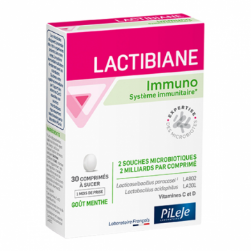 PILEJE - LACTIBIANE Immuno - Syst&egrave;me immunitaire 30 comprim&eacute;s &agrave; sucer 1 mois de prise go&ucirc;t menthe
