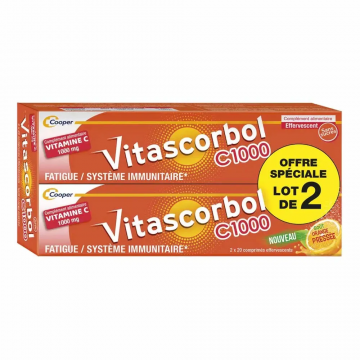 VITASCORBOL - Vitamine C 1000mg - Fatigue et Système Immunitaire 2 x 20 comprimés effervescents